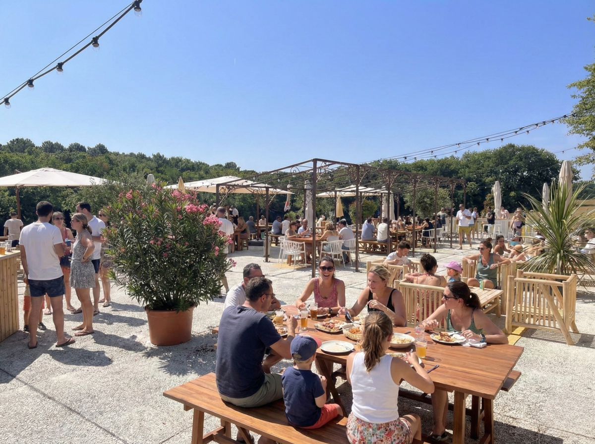 Terrasse Côté Piscine du Domaine Sainte Raphine, lieu convivial sur la rive droite de Bordeaux.
