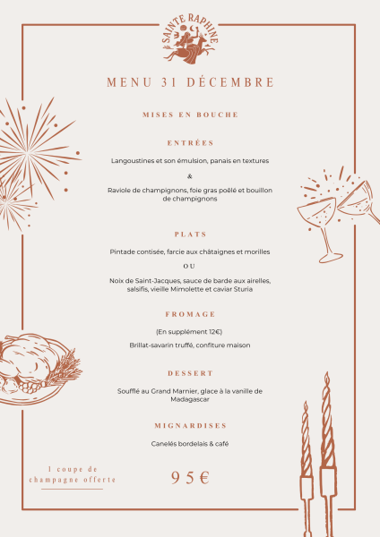 Repas de jour de l'an à Fargues saint Hilaire : Réservez votre diner pour le 31 décembre à Sainte Raphine