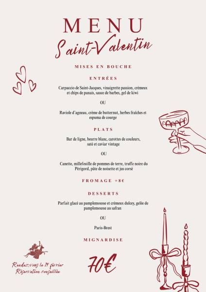 Menu de Saint-Valentin au Domaine Sainte Raphine pour un dîner romantique près de Bordeaux