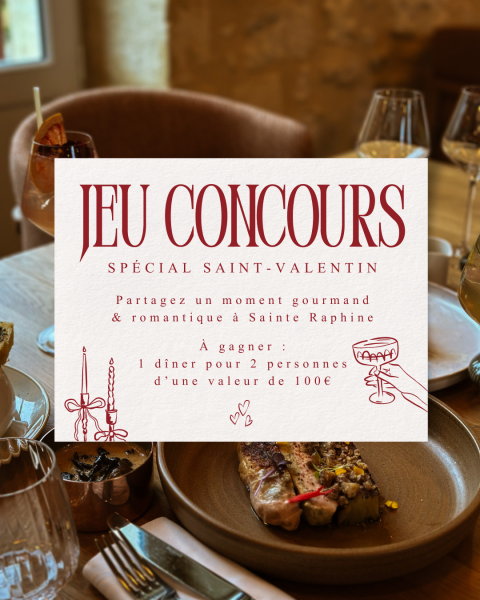 Jeu concours Saint-Valentin 2026 au Domaine Sainte Raphine : un dîner romantique à gagner