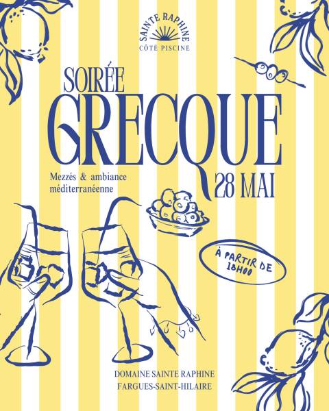 Soirée grecque au restaurant Côté Piscine le 28 mai à Sainte Raphine